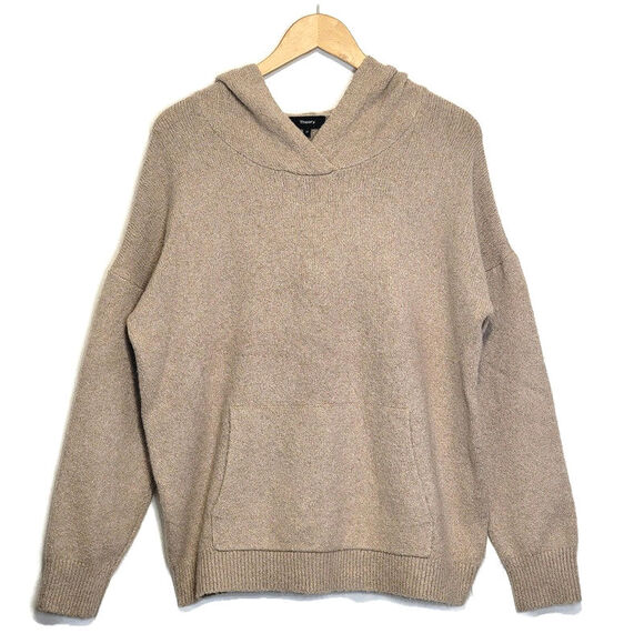 Theory Alpaca Blend Hooded Kangaroo Pocket Relaxed Fit Tan Sweater Size M - Picture 1 of 12